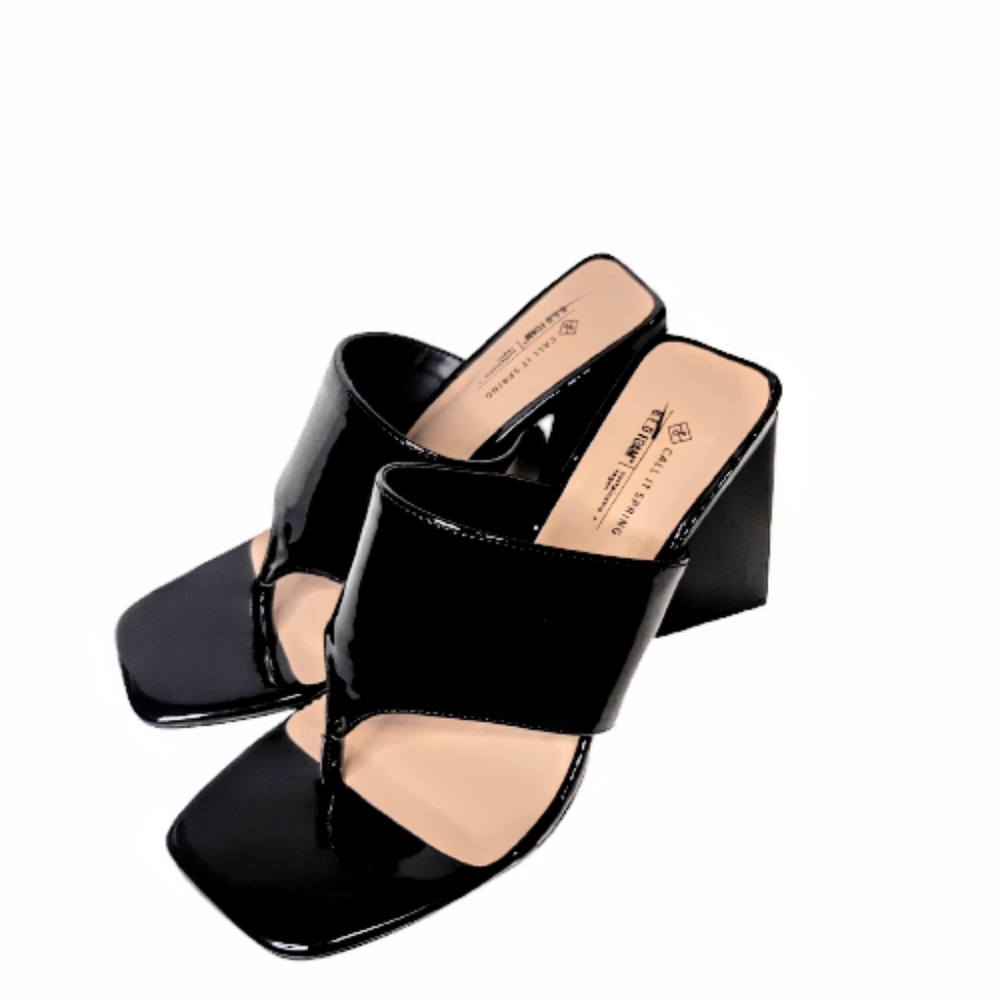 Call It Spring Soraya Thong Sandal Block Heel Vegan Mule Sandal Black Y2K
